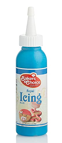 Baker's Choice Blue Cookie Icing - Ready to Use Royal Icing for Cookies - Decorating Icing Squeeze Bottles with Piping Tube For Cookies, Cakes, Cupcakes and Treats - 3.7 oz. -