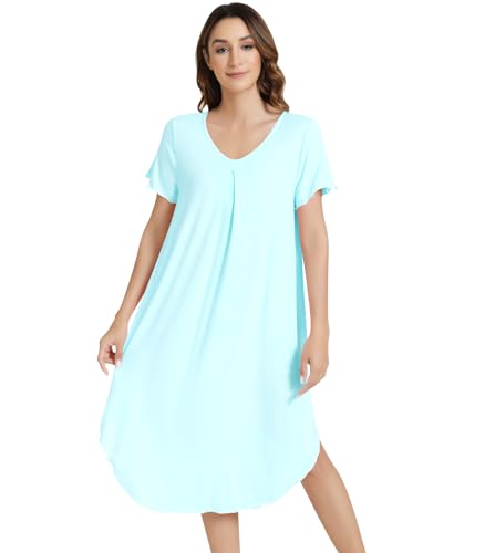 Image of NACHILA Women's Nightgowns-Viscose Made from Bamboo,Soft Nightshirt Short Sleeve Sleepwear Cooling Sleepshirts