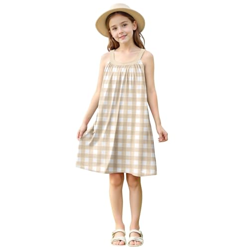Girl's Plaid Print Sleeveless Mini Dress Spaghetti Straps A Line Cami Short Summer Beach Sundress4