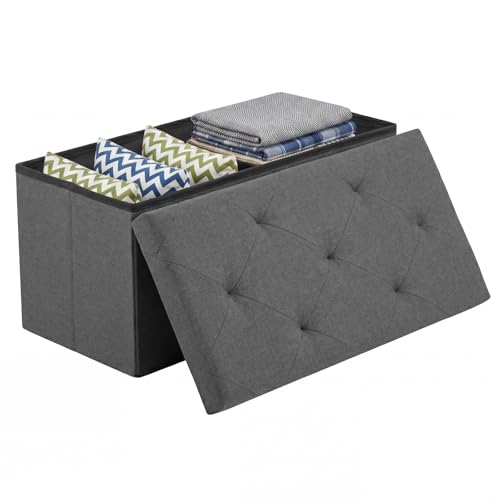 DUMOS 30 Inch Foldable Storage Ottoman Bench, Gray Ottoman with Storage