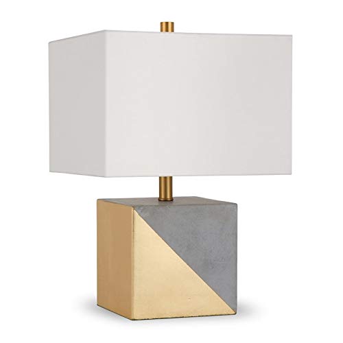 Henn&Hart Severin 18.5" Tall Gold-Dipped Concrete Table Lamp with Fabric Shade in Gold and Concrete/White, Lamp, Desk Lamp for Home or Office