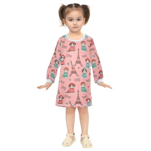Girls' Long Sleeve Casual Dress Thick,Stretch A-Line Sweatshirt Dresses Loose Fit for Toddlers Kids 2-8 Years4