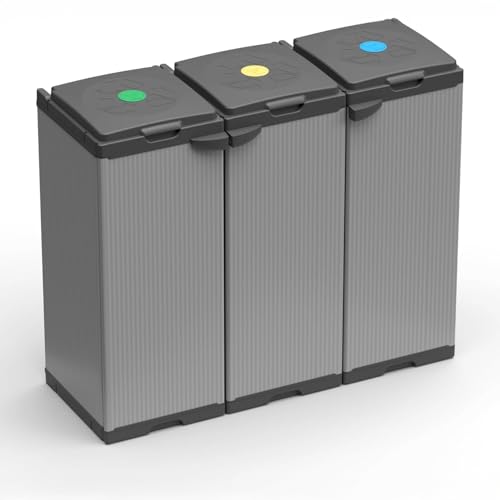 Rocard®: Mobile Portasacco Tris per Raccolta differenziata in Plastica, Facile da Montare, Modular System, adatto a Sacchi da 80-110 L, Resistente, Ambienti Interni ed Esterni, 102L x 38P x 87H cm