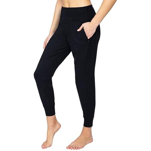 90 Degree By Reflex Womens Interlock Greenwich Jogger with Zipper Pockets and Back Yoke - Black - Small Cover