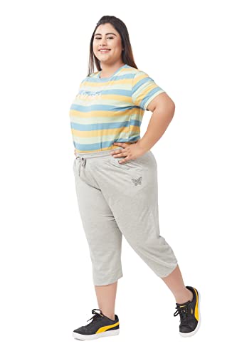 Image of CUPID Woman's Plus Size Plain Cotton Half Pant, 3 /4th Sports n Casual Night Short Pant, Knee Length Indoor n Outdoor Capris for Ladies