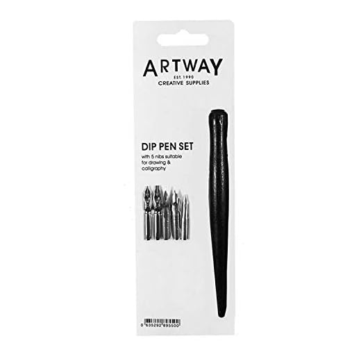 Artway - Plumín - 5 Puntas para Dibujo y caligrafía - Mango Negro - 1 Unidad