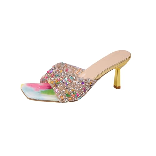 Sandales bout carré en PU haut de gamme à talons aiguilles et paillettes 40 EU