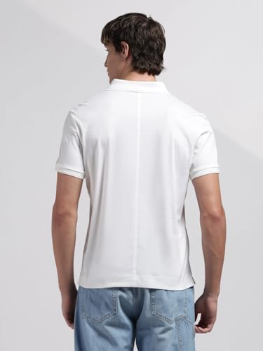 Image of Calvin Klein Jeans Solid Slim Fit Cotton Polo T-Shirt Bright White
