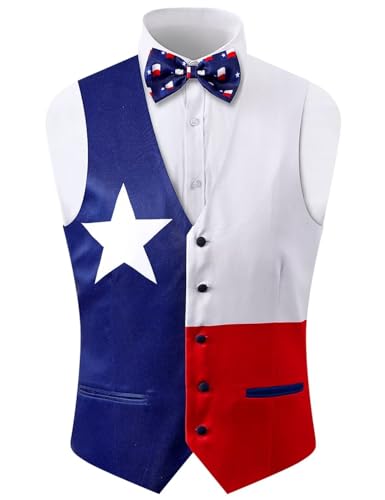 2-Piece Texas Flag Suit Vest for Men, Party Waistcoat Vest & Bow Tie3