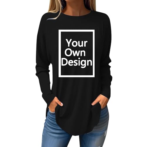 Generic LONG SLEEVE GOING OUT TOP Women Custom Shirts Long Sleeve T Shirts Loose Round Neck Tunic, Your Own Design, Add Text/Photo/Image/Logo Customized Personalized Blouses Casual Tops cover