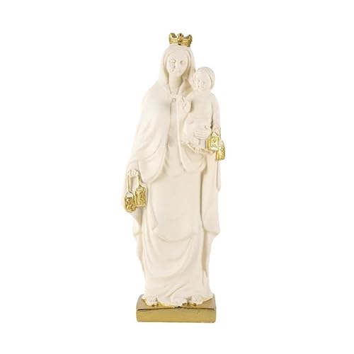 Figura Madonna del Carmen Resina Dipinta a Mano e 20 cm crema oro