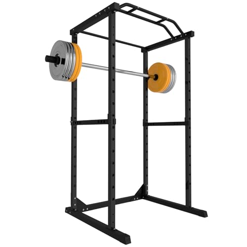 Power Cage 1500 LBS, All-in-One Squat Rack for Home Gym, Thickened Alloy Steel Power Rack with Safety Pull-up Bar, J-Hooks, Dip Bars, Squat Rack with Attachment for Bench Press Squat Pull Up, Black