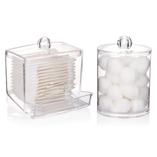 Tbestmax 2 Pack Qtips Holder Clear Bathroom Container, 10oz Big Qtip Dispenser 12oz Cotton Ball Holder, Plastic Apothecary Jar Organizer for Storage Cotton Swab