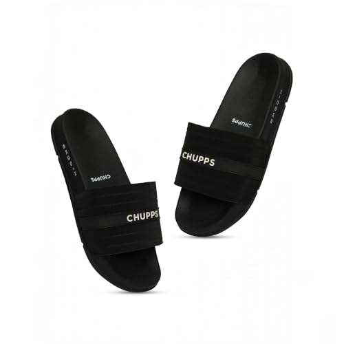 Image of CHUPPS Stitch Black & Black Drift Orthopedic Slippers | Soft Footpharma Footbed | Breathable Ventilation Holes | Lightweight Flip Flops | Anti-Skid Chappals for Everyday For Womens