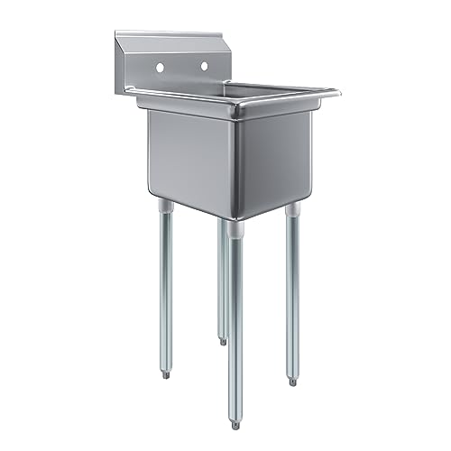 Image of AmGood Stainless Steel Prep & Utility Sink | 304 Stainless Steel | Restaurant, Kitchen, Laundry, Garage | NSF (24 in. x 23 in. | One Bowl)