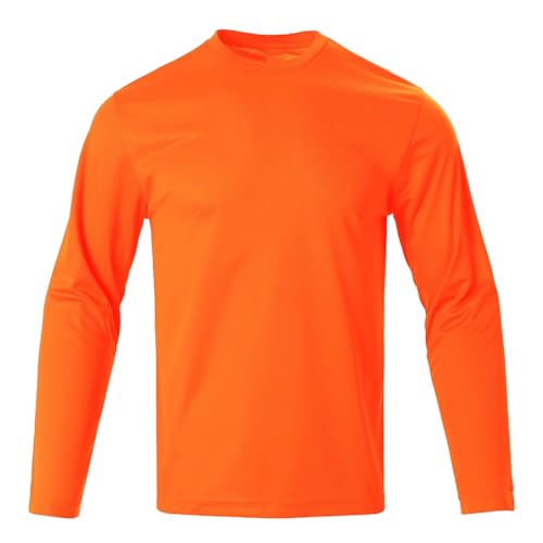 Camiseta de manga larga para hombre de secado rápido - Cuello redondo ligera, diseño liso, regular y tallas grandes, camiseta cómoda tipo sudadera para estilos de vida activos, naranja, M