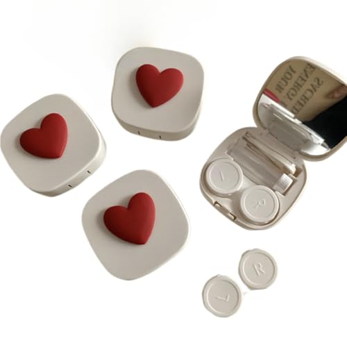 コンタクトレンズケース、携帯用コンタクトレンズケース、マルチカラーピーチハート立体ガーリーキュートマカロンカラー (ホワイト)