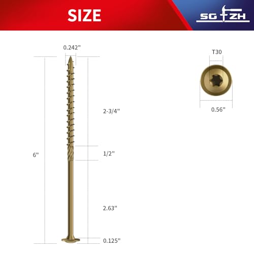 Image of #14 x 6 Inch Lag Screws (21Pcs) 1lb. Structural Wood Screw, Bronze, Carbon Steel, Washer Head, Rust Resistant epoxy Coated, T30 Star Bit