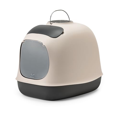 UNITED PETS Minù Vaschetta/Lettiera Coperta per Gatti, di Design, Made in Italy, Dotata di Paletta e Filtro, Grigio Tortora/Antracite. Lettiera Igienica Chiusa per Gatti