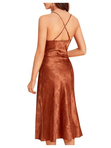 Image of Floerns Women's Spaghetti Strap Cowl Neck Long Slip Satin Silk Midi Dress