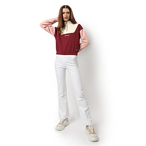Image of PINACOLADA Women's Colorblock Sweatshirt with Ribbed Hem for Casual Wear | Low-High Neck | Long Sleeve | Button Closure | Cotton Sweatshirt Crafted with Comfort Fit for Everyday Wear