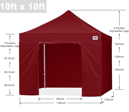 Image of ABCCANOPY Commercial Pop Up Canopy Tent with Sidewalls 10X10,Burgundy