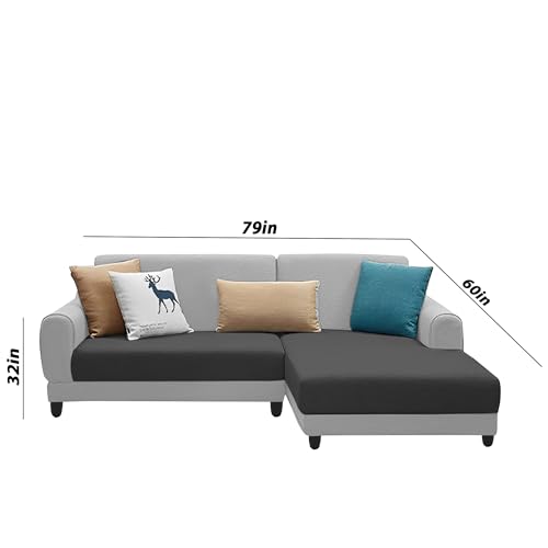 Image of Kraven RHS 4 Seater L Shape Sofa Set for Living Room (Black Grey Fabric) Premium Fabric Sofa