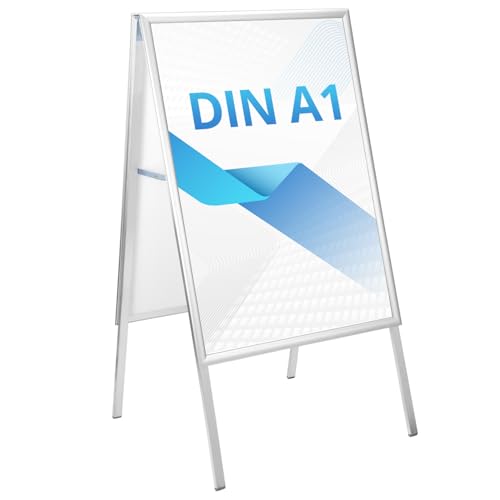Qwork® Cavalletto Pubblicitario Din A1, Supporto Per Poster 84,1X59,4 Cm, Porta Poster Resistente Alle Intemperie, Pannello Pubblicitario, Espositore 