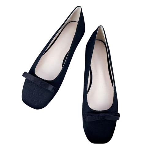 Stunner Square Toe Ballets Flats for Women Sweety Bowtie Slip on Anti-Slip Dressy Driving Ballerina Shoes