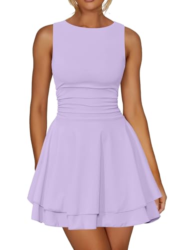 Image of Kaximil Women's Ruffle Hem Boat Neck Mini Dress Sleeveless Ruched Corset Short Party Dresses