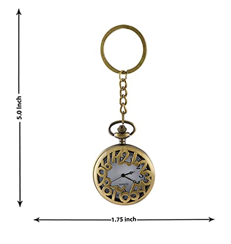 Image of AUGEN Pocket Watch Metal Keychain Clock Retro Vintage for Gifting With Key Ring Anti-Rust (Pack Of 1)