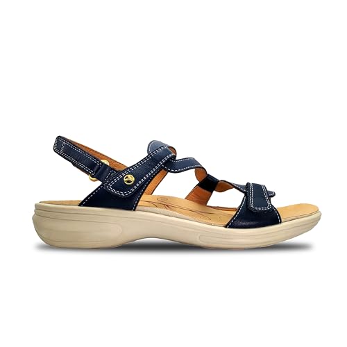 Image of Revere Emerald 3 Women's Sandals - Premium Soft Leather, Adjustable Straps & Contoured Footbed - Orthotic Arch Support for Stylish Comfort & All-Day Wear Blue 8-8.5 M US