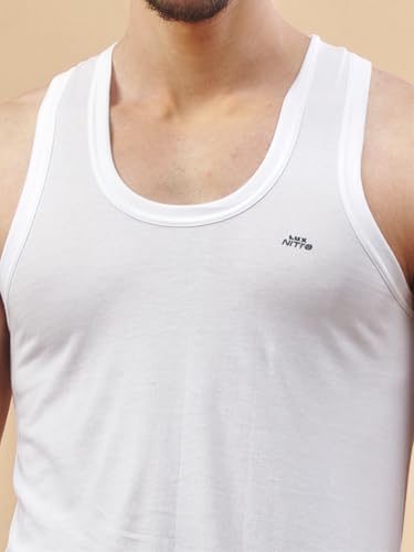 Image of Lux Nitro Round Neck Sleeveless Vest for Men | 100% Combed Cotton Undershirt | White Vest for Superior Comfort & Sweat Absorption Pack of 2