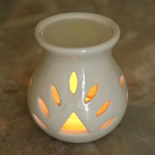 Image of Pure Source India Ceramic Clay Oil Burner Aroma Diffuser (White) Set of 2