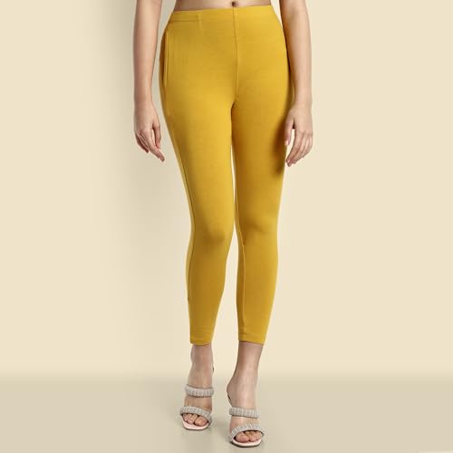 Image of ONE SKY Women Ankle Length Leggings | Premium Cotton Modal Spandex Blend | High Waist Stretchable & Bio-Washed Fabric | Colour-Lock | Ethnic Leggings for Women