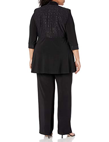 R&M Richards Womens Two Piece Glitter And Lace Pant Set Large Special Occasion Dress,  Black, 16 Plus #TOP1