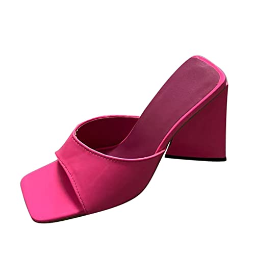 Solid High Fashion Summer Toe Large Color Women's Size Heel Thick Sandals Women's Slipper Slippers Socks for Women Cute (8) Hot Pink