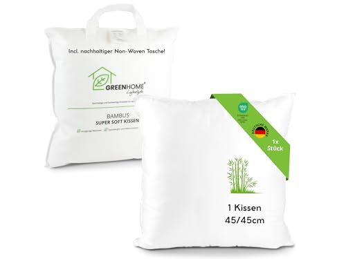 Greenhome Lifestyle Kopfkissen 45x45 – Zierkissen für Sofa & Couch aus Bambus Baumwolle – Oeko-TEX Deko Kissen – weiches Kissen waschbar –...
