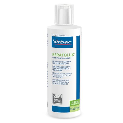 Virbac KERATOLUX (Piroctone Olamine) Medicated Shampoo for Oily to Flaky Skin Seborrheic Prone Dogs and Cats - 8 oz