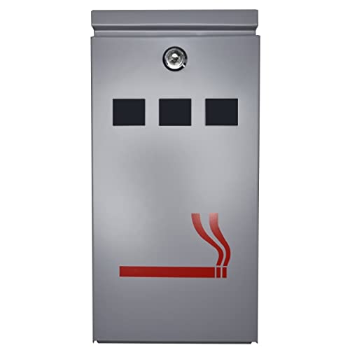 FURNISHED Cendrier d'extérieur - Cendrier mural en acier galvanisé robuste résistant aux intempéries - Cendrier fumé verrouillable pour pub, bureau, restaurant, bar, gris Cover