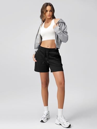 ODODOS Women's Sweat Shorts 5" Cotton French Terry High Waist Workout Casual Lounge Shorts with Pockets4