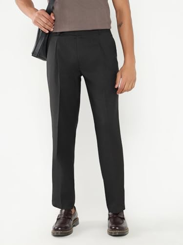 Image of SHOWOFFFF Men Solid Formal Trousers | Viscose Rayon Trouser for Mens | Low-Rise Loose Fit Regular Length Trousers for Men's