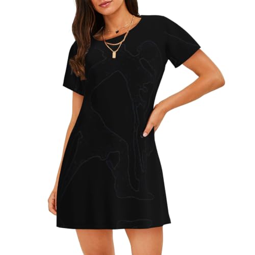 Camisón de manga corta para mujer, suave, holgado, con estampado de artes marciales de taekwondo, Negro, M