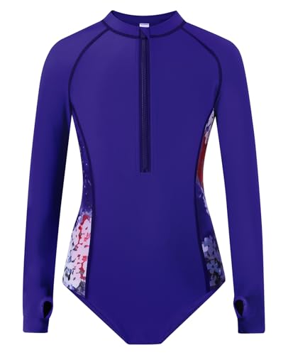 Girls Long Sleeve Swimsuit UV Protection One-Piece Rashguard Swimwear Bathing Suit