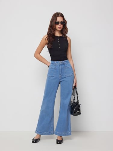 Image of CIDER Womens Wide Leg Jeans Cropped Length Stretchy Denim Flared Pants | High Waist, Trendy, Straight Leg Jean Bottoms