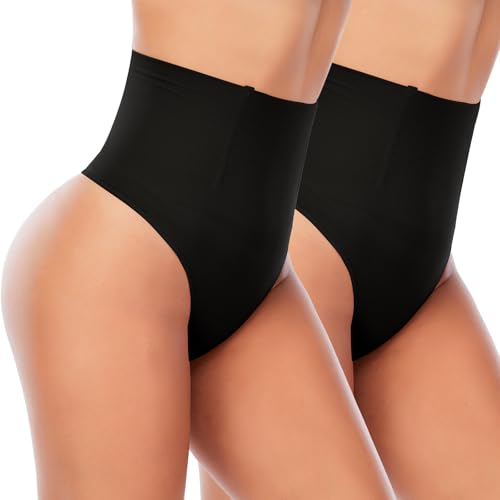 Image of Womens Thong Shapewear Mid to High Waisted Shaper Thong WN0017(01#A Black+black(Mid Pack),X-Large)