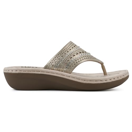 Image of CLIFFS BY WHITE MOUNTAIN Women's Comate Rhinestoned Mini Wedge Flip Flop Sandal