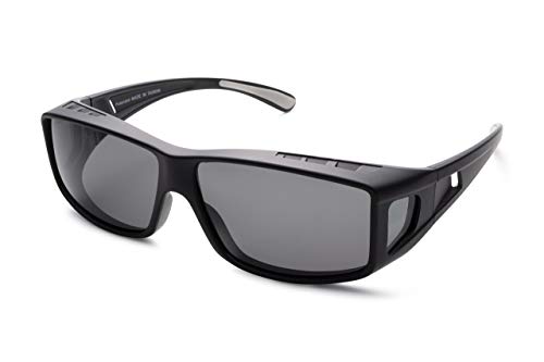 Mr. O Sunglasses Over Glasses for Women and Men Polarized 100% UV Protection (Charcoal, Classic grey)