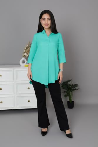Image of Mlada Rayon Flare Top for Women | 3 /4th Sleeve Regular Fit and Flare Top | Women Office Tops Tunic | Western Long Shirt Top for Women | Shirt Collar Top for Women | Rayon Tunic Tops for Women Western