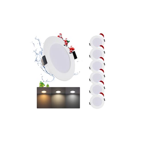Grebeam 5W LED Techo Empotrable 230V, Ojos de Buey LED para Techo para Baño, 3000K/4000K/6000K, Agujero de corte: φ75-90mm Luz de techo para Baño Cocina Salón, 6er
